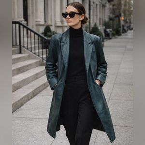 Vintage Teal Genuine Leather Coat Avanti Korea Buttery Soft 90s Medium